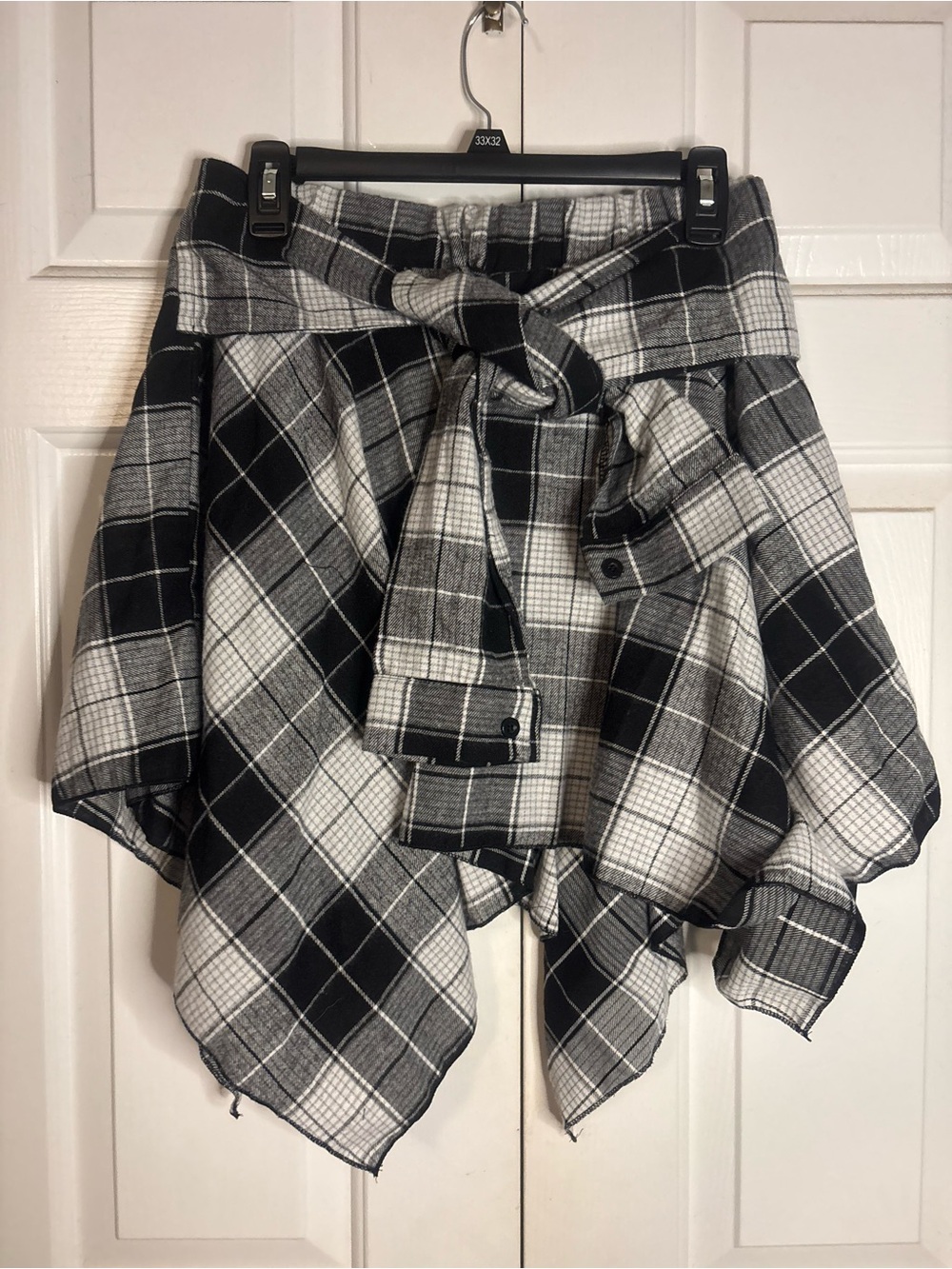 ROMWE Black & White Plaid Asymmetrical Handkerchief Hem Skirt